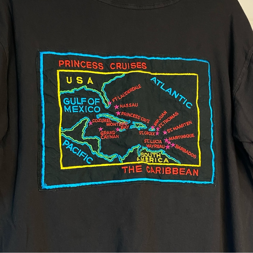 Princess Cruises Caribbean Vintage Tee Embroidered Shirt Map RARE VTG
